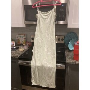 Faded Rose Women's XL Slip Dress Green Floral Print Spaghetti Strap Maxi Lounge